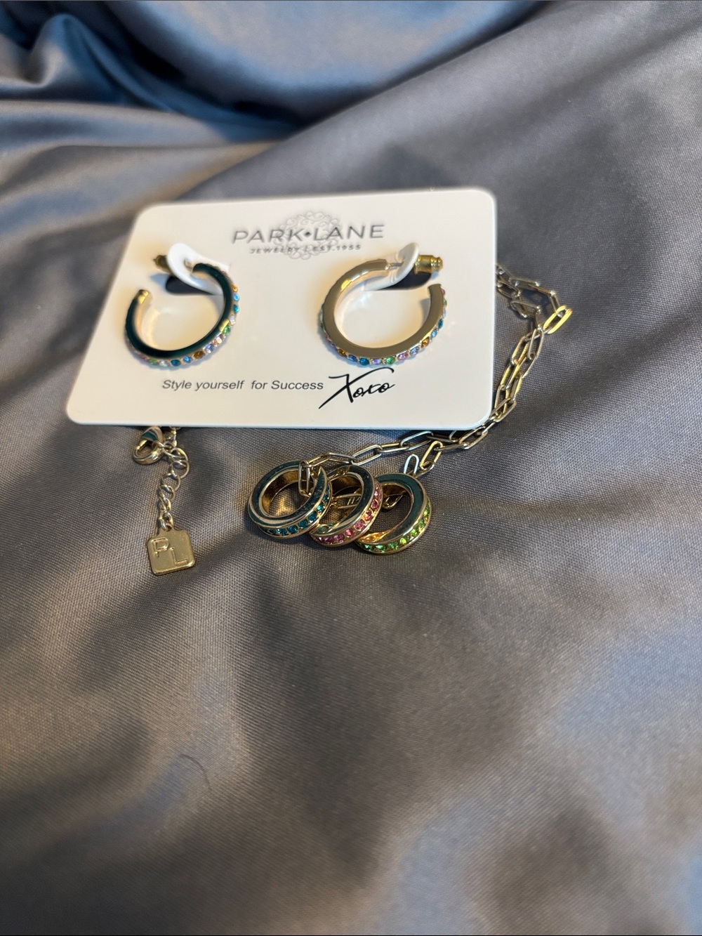 Park Lane Gold Hoop Earrings and Multi-Ring Pendant Necklace